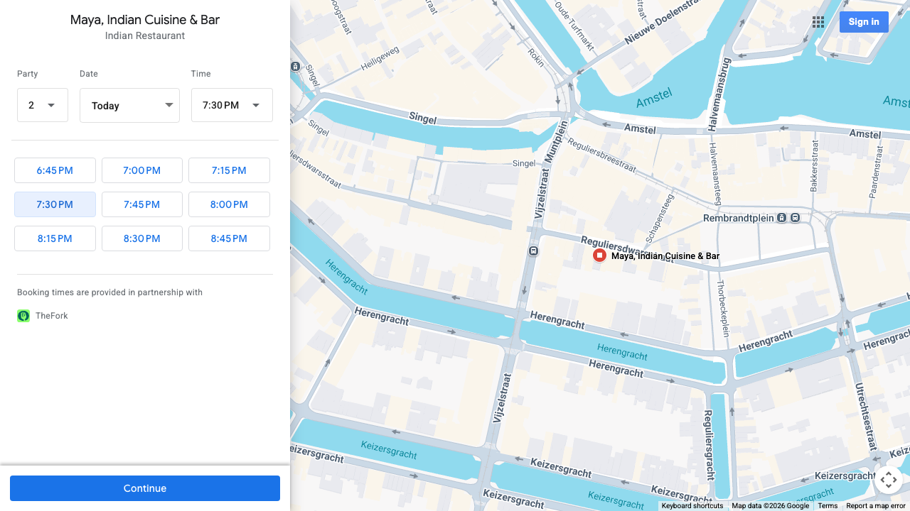 Google Reserve widget for Maya
